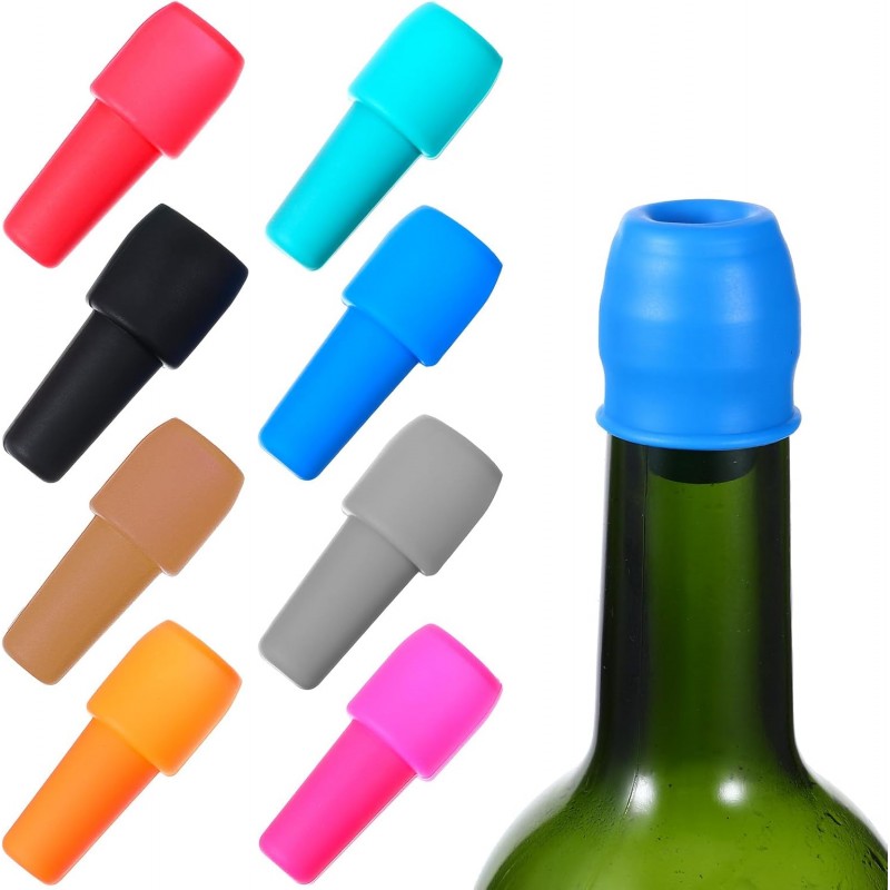 8Pcs Silicone Wine Stopper Reusable Bottle Stoppers Sealed Soft Wine Stoppers Unbreakable Bottle Cover Caps Beer Champagne Stopper Glass Sealer Covers for Keeping Soda Drink Whiskey Fresh