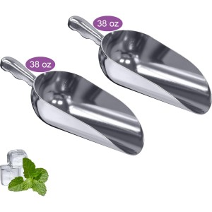 Amazing Abby - Elsa - 38-Ounce Aluminum Ice Scoops (Set of 2), Cast Aluminum Utility Scoops, Food-Grade, Good for Home and Commercial Use, NOT Dishwasher-Safe, Hand-Wash Recommended