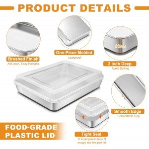 Stainless Steel Baking Pan with Lid, 12⅓ x 9¾ x 2 Inch Deep Rectangle Cake Pans with Cover for Cakes, Brownies, Cookies, Deep Side & Heavy Duty,Dishwasher & fridge & Oven Safe(2 Pans + 2 Lids)