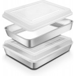 Stainless Steel Baking Pan with Lid, 12⅓ x 9¾ x 2 Inch Deep Rectangle Cake Pans with Cover for Cakes, Brownies, Cookies, Deep Side & Heavy Duty,Dishwasher & fridge & Oven Safe(2 Pans + 2 Lids)