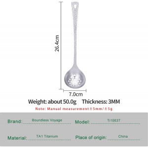 iBasingo Long Handle Titanium Soup Ladle Serving Spoon Metal Skimmer Slotted Spoon Food Strainer Hot Pot Tableware Lightweight Durable Kitchenware for Cooking Gravy Sauces (Crystalline Silver Ti1063T)