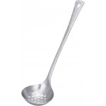 iBasingo Long Handle Titanium Soup Ladle Serving Spoon Metal Skimmer Slotted Spoon Food Strainer Hot Pot Tableware Lightweight Durable Kitchenware for Cooking Gravy Sauces (Crystalline Silver Ti1063T)