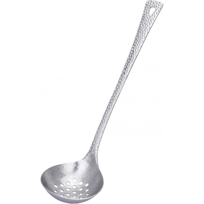 iBasingo Long Handle Titanium Soup Ladle Serving Spoon Metal Skimmer Slotted Spoon Food Strainer Hot Pot Tableware Lightweight Durable Kitchenware for Cooking Gravy Sauces (Crystalline Silver Ti1063T)