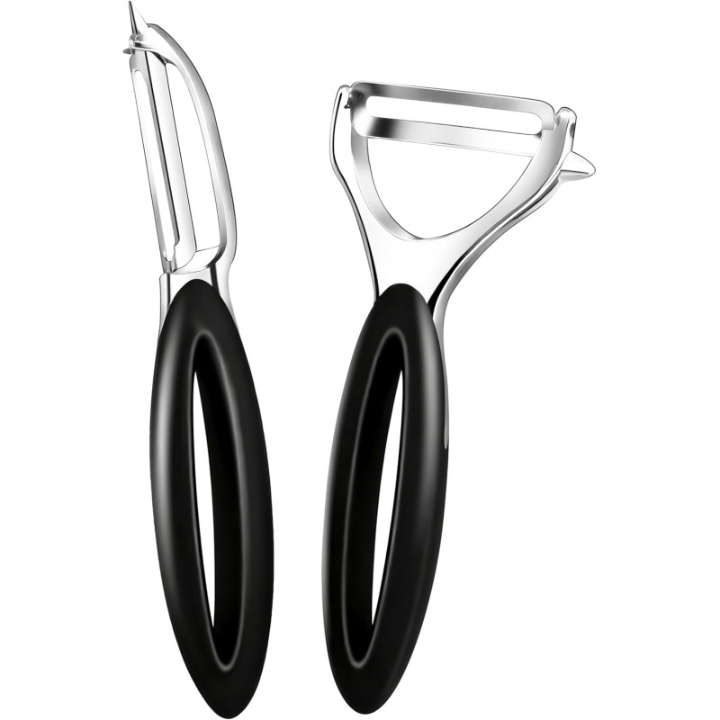 Potato Peeler Set, 2 Pack Y Peeler & Straight Peeler, Upgraded Ergonomic Easy-Grip Handle, Ultra Sharp Stainless Steel Vegetable Peelers for Carrots, Apples, Cucumbers