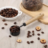 Stainless Steel Wood 1 Teaspoon Scoop, Wood Long Handle Coffee-Bean Scoops, 1 Tablespoon Coffee Scoop, Measuring Scoops for Coffee, Tea, Spices (Black, 15ML, 6 Inch)
