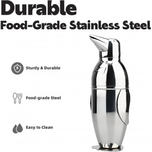 Penguin Cocktail Shaker, Bartender Shakers 17oz with Built-In Strainer, Unique Design Stainless Steel Martini Shaker Professional Bar Mixology Tool, Sliver Drink Mixer Bartending Essential