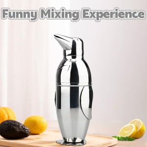 Penguin Cocktail Shaker, Bartender Shakers 17oz with Built-In Strainer, Unique Design Stainless Steel Martini Shaker Professional Bar Mixology Tool, Sliver Drink Mixer Bartending Essential