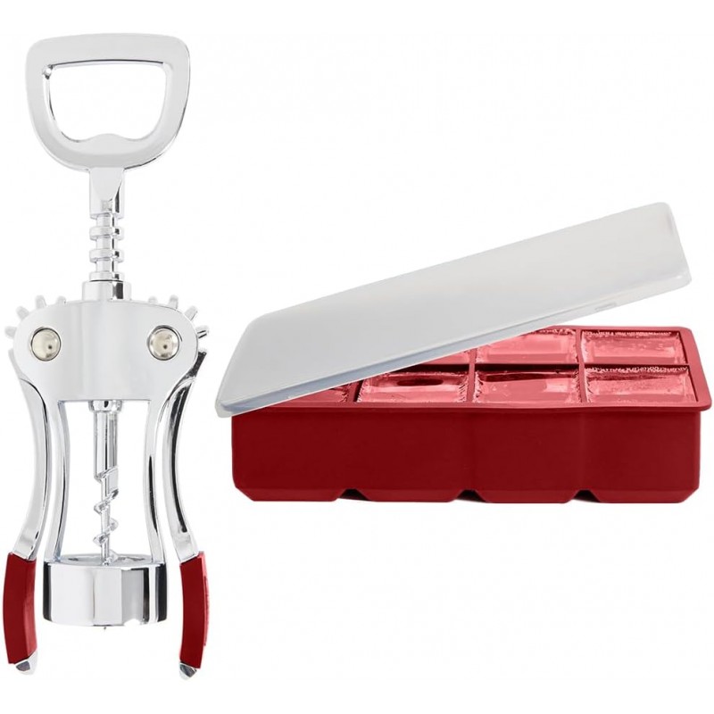 GORILLA GRIP Wine Opener, Red and Ice Cube Bin, Red Bundle