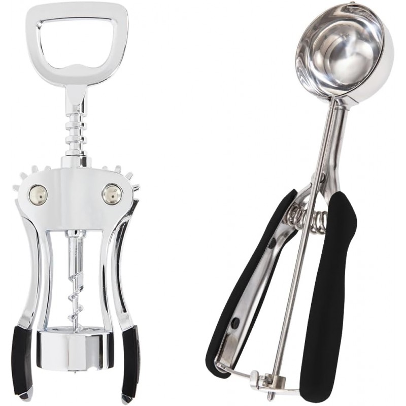 GORILLA GRIP Wine Opener, Black and Cookie Scoop, 44mm, Black Bundle
