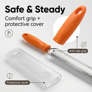 1Pcs Stainless Steel Lemon Zester & Cheese Grater – Razor-Sharp Multi-Purpose Grater for Citrus, Parmesan, Garlic & More, Non-Slip Grip, Safety Cover & Dishwasher Safe
