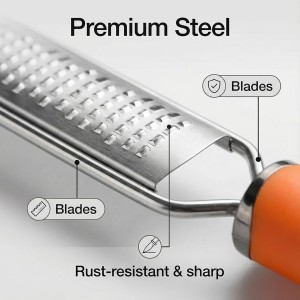 1Pcs Stainless Steel Lemon Zester & Cheese Grater – Razor-Sharp Multi-Purpose Grater for Citrus, Parmesan, Garlic & More, Non-Slip Grip, Safety Cover & Dishwasher Safe