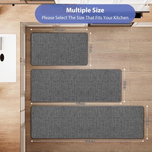 Non Slip Kitchen Mat Rugs Sets of 2, Rubber Backing Linen-Like Thin Kitchen Mats for Floor 2 Piece Kitchen Runner Rug Washable Absorbent Standing Sink Mat, Dark Gray 17
