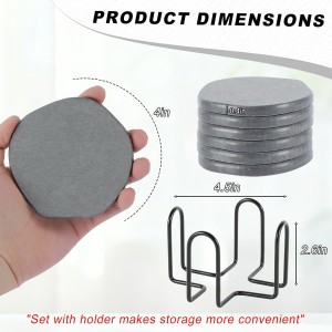 Azhou 6Pcs Absorbent Diatomaceous Earth Coasters Set with Holder - 4 Inch Quick-Dry Stone Coasters with Scratch-Resistant Surface & Velvet Base, Reusable Home Decor for Coffee Bar, Office Desk