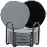 Azhou 6Pcs Absorbent Diatomaceous Earth Coasters Set with Holder - 4 Inch Quick-Dry Stone Coasters with Scratch-Resistant Surface & Velvet Base, Reusable Home Decor for Coffee Bar, Office Desk