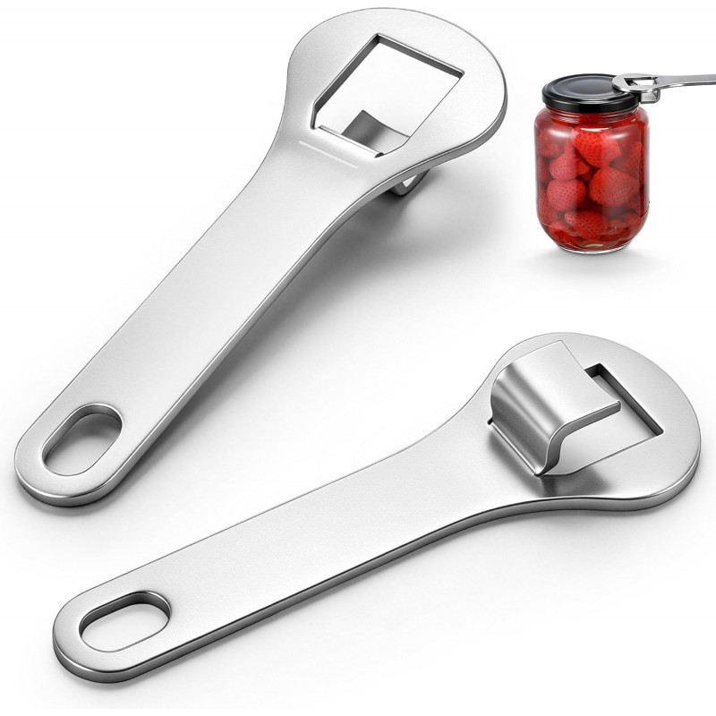 2 Pack Jar Opener, Stainless Steel Jar Lid Openers for Weak Hands and Seniors, Easy Grip Metal Canning Bottle Opening, Kitchen Tool Gifts for Older, Women (Silver)