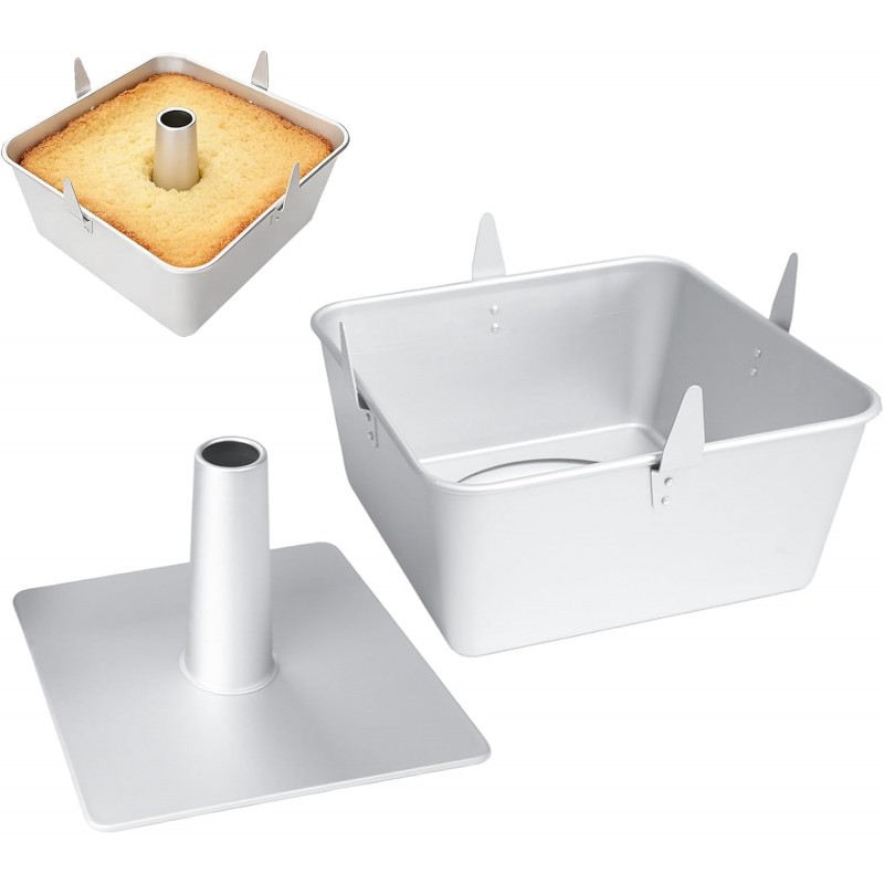 Hitter 18 Cup Angel Food Cake Pan, 10-inch Anodized Aluminum Square Tube Cake Pan with Cooling Feet & Nonstick Coating Perfect for Angel, Chiffon & Pound Cake