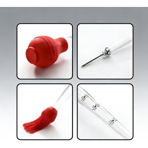 Turkey Baster Large 3/4 oz – Plastic Baster with Marinade Injector, Silicone Bulb, Basting & Cleaning Brush (Red)