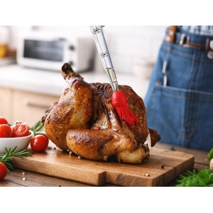 Turkey Baster Large 3/4 oz – Plastic Baster with Marinade Injector, Silicone Bulb, Basting & Cleaning Brush (Red)