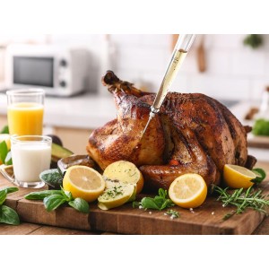 Turkey Baster Large 3/4 oz – Plastic Baster with Marinade Injector, Silicone Bulb, Basting & Cleaning Brush (Red)