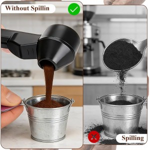 Coffee Scoop & Funnel for Reusable Refillable Coffee Pods Scoop with Funnel for Ground Coffees Mess-Free Measuring Spoon 2 Tablespoon Capacity Scooper Tea without Spilling with a Brush