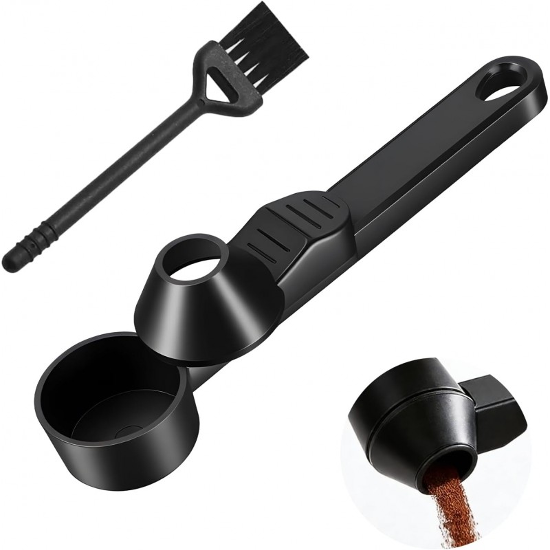 Coffee Scoop & Funnel for Reusable Refillable Coffee Pods Scoop with Funnel for Ground Coffees Mess-Free Measuring Spoon 2 Tablespoon Capacity Scooper Tea without Spilling with a Brush