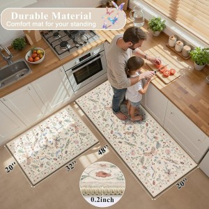 Ileading Kitchen Rugs Sets of 2, Non Slip Washable Kitchen Mats for Floor, Stain Resistant Farmhouse Floor Mat Carpet Runner for Kitchen Sink Office Laundry Hallway, Beige 20