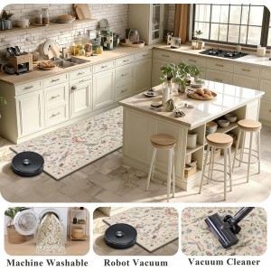 Ileading Kitchen Rugs Sets of 2, Non Slip Washable Kitchen Mats for Floor, Stain Resistant Farmhouse Floor Mat Carpet Runner for Kitchen Sink Office Laundry Hallway, Beige 20