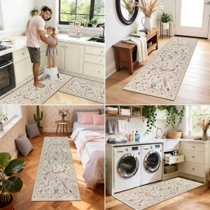 Ileading Kitchen Rugs Sets of 2, Non Slip Washable Kitchen Mats for Floor, Stain Resistant Farmhouse Floor Mat Carpet Runner for Kitchen Sink Office Laundry Hallway, Beige 20