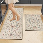 Ileading Kitchen Rugs Sets of 2, Non Slip Washable Kitchen Mats for Floor, Stain Resistant Farmhouse Floor Mat Carpet Runner for Kitchen Sink Office Laundry Hallway, Beige 20