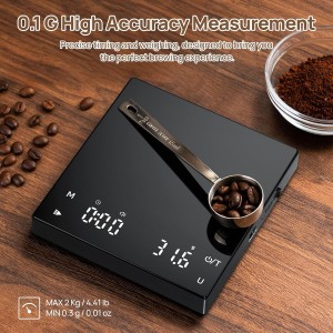 Meilen Mini Espresso Coffee Scale with Timer - 0.1g Precise, USB Rechargeable, 6 Weight Units, 2kg Digital Scale for Espresso, Pour Over, Drip, Kitchen (2kg Black 1 Pack)