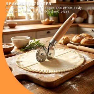 2 Pack Pizza Cutter Double Wheel- Stainless Steel Blades (Fluted & Straight) with Wooden Handle - Pastry & Dough Cutter Tool for Pasta, Pizza, Ravioli, Cookies