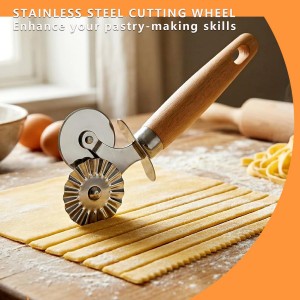 2 Pack Pizza Cutter Double Wheel- Stainless Steel Blades (Fluted & Straight) with Wooden Handle - Pastry & Dough Cutter Tool for Pasta, Pizza, Ravioli, Cookies
