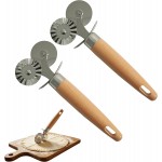 2 Pack Pizza Cutter Double Wheel- Stainless Steel Blades (Fluted & Straight) with Wooden Handle - Pastry & Dough Cutter Tool for Pasta, Pizza, Ravioli, Cookies