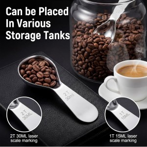2PCS 30ml Stainless Steel Coffee Scoop, 2 Tablespoon Measuring Spoons, Coffee Scooper for Ground Coffees, Suger, Bean, Tea, Flour, Short Handle, Dishwasher Safe