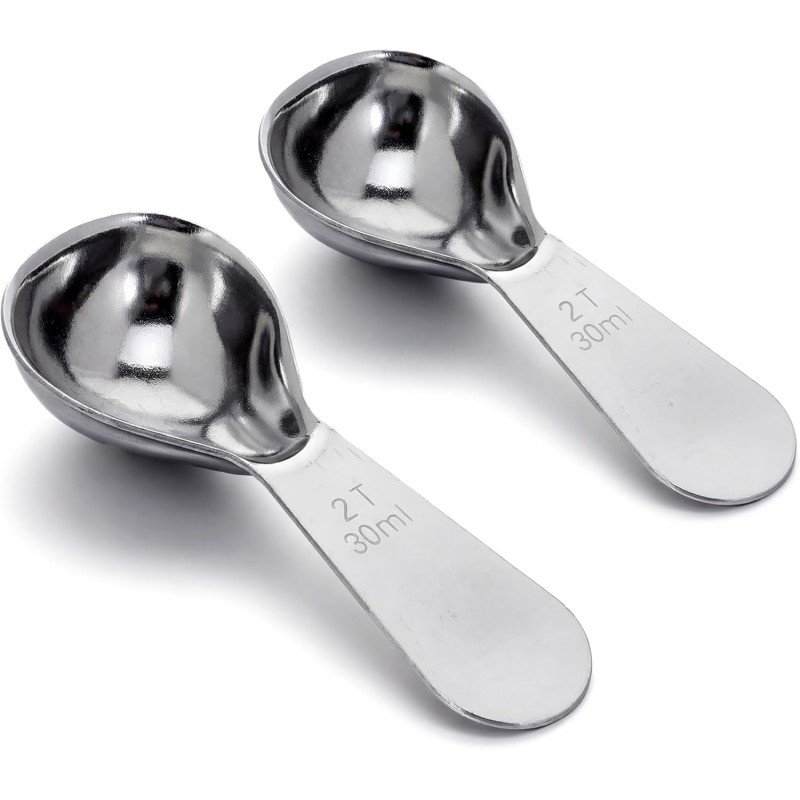 2PCS 30ml Stainless Steel Coffee Scoop, 2 Tablespoon Measuring Spoons, Coffee Scooper for Ground Coffees, Suger, Bean, Tea, Flour, Short Handle, Dishwasher Safe