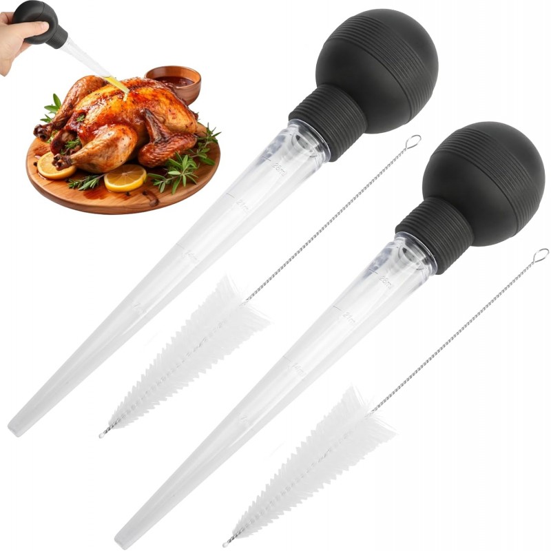 2Set Large Turkey Baster for Cooking - Premium Baster Syringe for Hot Liquids, Heavy-Duty Baster for Cooking Perfect for Barbecue,Meat Baster,Gravy, Marinades(Black)