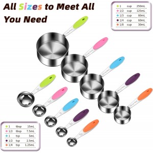 Measuring Cups and Spoons Set 304 Stainless Steel Measuring Spoons Liquid Measuring Cups, Metric and US Measurements, Stackable Cups and Spoons, Fits for Measuring Dry and Liquid Ingredients
