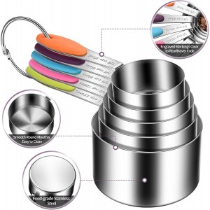 Measuring Cups and Spoons Set 304 Stainless Steel Measuring Spoons Liquid Measuring Cups, Metric and US Measurements, Stackable Cups and Spoons, Fits for Measuring Dry and Liquid Ingredients