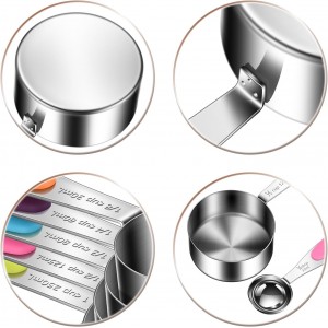 Measuring Cups and Spoons Set 304 Stainless Steel Measuring Spoons Liquid Measuring Cups, Metric and US Measurements, Stackable Cups and Spoons, Fits for Measuring Dry and Liquid Ingredients