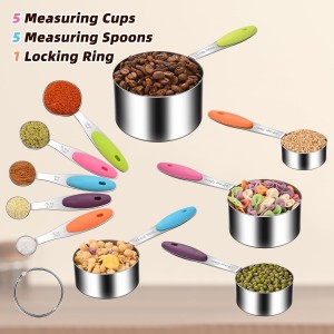 Measuring Cups and Spoons Set 304 Stainless Steel Measuring Spoons Liquid Measuring Cups, Metric and US Measurements, Stackable Cups and Spoons, Fits for Measuring Dry and Liquid Ingredients