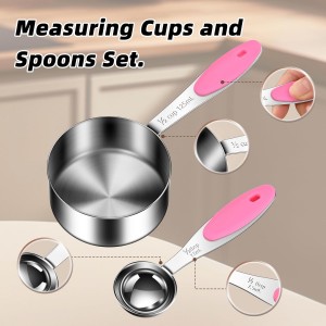 Measuring Cups and Spoons Set 304 Stainless Steel Measuring Spoons Liquid Measuring Cups, Metric and US Measurements, Stackable Cups and Spoons, Fits for Measuring Dry and Liquid Ingredients