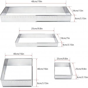 Adjustable Rectangle Mousse Cake Ring Mold,Large Square Springform Stainless Steel Baking Mould,Tiramisu Frame Big Size ，Heavy Duty Baking Accessories