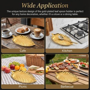 Leaf Spoon Rest for Kitchen Counter, 7.09Inch Leaf Shaped Spoon Holder, Elegant Trinket Dish, Stainless Steel Utensil Rack for Living Room, Bathroom, and Nightstand Decor Jewelry Storage