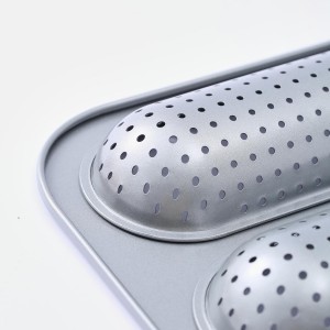 Metal Sub Roll & Hoagie Roll Baking Pan 12 inch, 3-Slot Perforated French Bread & Mini Baguette Pan, Nonstick Carbon Steel Bread Baking Tray for Homemade Subs & Sandwich Rolls