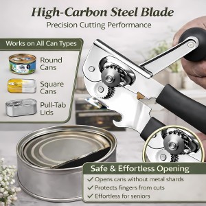 Heavy Duty Manual Can Opener for Seniors & Adults with Magnetic Lid Lifter - Easy Open Smooth Edge Safe Cut, Stainless Steel for Large Cans, Kitchen & Camping & Commercial with Bottle Opener