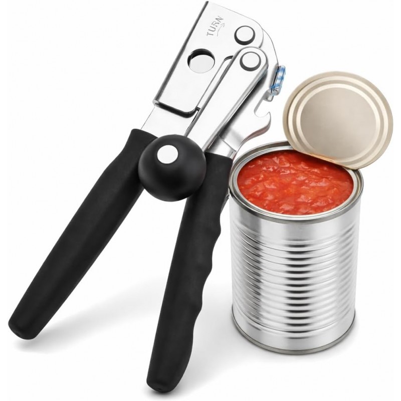 Heavy Duty Manual Can Opener for Seniors & Adults with Magnetic Lid Lifter - Easy Open Smooth Edge Safe Cut, Stainless Steel for Large Cans, Kitchen & Camping & Commercial with Bottle Opener