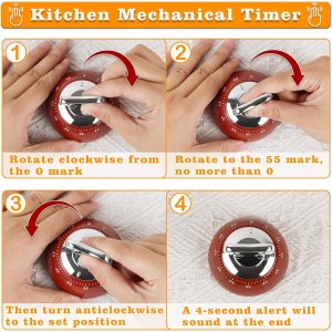 Mechanical Kitchen Timer, Magnetic Wind Up Analog Timer with Loud Alarm Sound for Cooking, Baking, Classic Retro Design, No Battery Needed