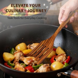 12 Piece Wooden Spoons for Cooking, Natural Teak Wooden Utensils Set, Nan-Scratch Wood Cooking Utensils Set with Hooks, Durable Heat Resistant Wood Kitchen Tool for Nonstick Cookware