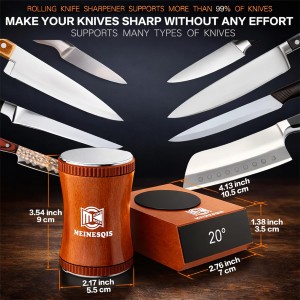 Rolling Knife Sharpener Kit with Diamond & Ceramic Discs, Magnetic Angle Guide 15° 20°, Professional Kitchen Knife Sharpener System, Manual Knife Sharpening Tool for Chef Knives Kitchen Gadgets
