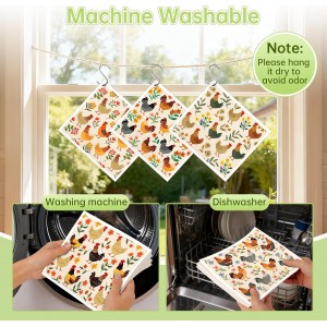 Swedish Dishcloths for Kitchen, 5 Pack Funny Chicken Reusable Paper Towels with 3 Hooks, Washable Dish Cloth Set, Absorbent Cleaning Cloth for Washing Dishes Housewarming Gifts for Friend